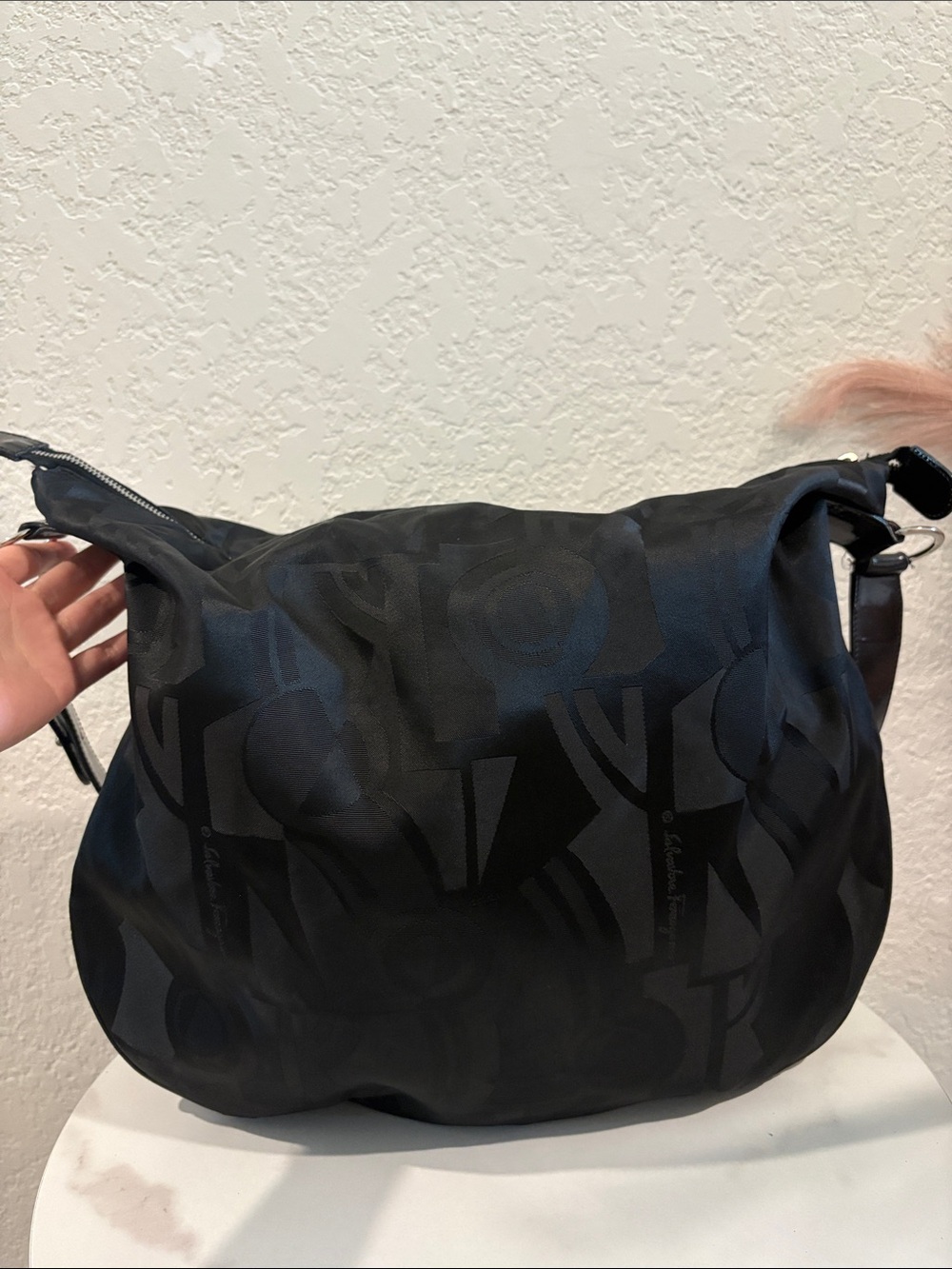 Salvatore Ferragamo Black Patterned Hobo Shoulder Bag - Picture 2 of 11